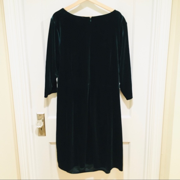 Eliza J Gathered Velvet Sheath Dress Hunter Green - Picture 4 of 8